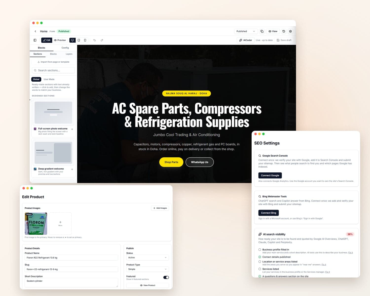 Passive Coder page builder, product editor and SEO settings